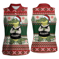 Funny Christmas Alligator Santa Women Sleeveless Polo Shirt Knitted Pattern - Wonder Print Shop