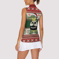 Funny Christmas Alligator Santa Women Sleeveless Polo Shirt Knitted Pattern - Wonder Print Shop