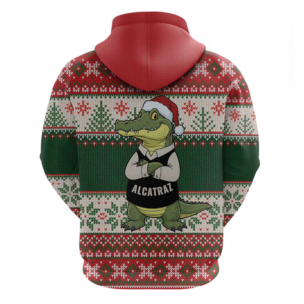 Funny Christmas Alligator Santa Zip Hoodie Knitted Pattern - Wonder Print Shop
