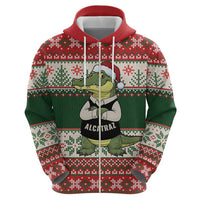 Funny Christmas Alligator Santa Zip Hoodie Knitted Pattern - Wonder Print Shop