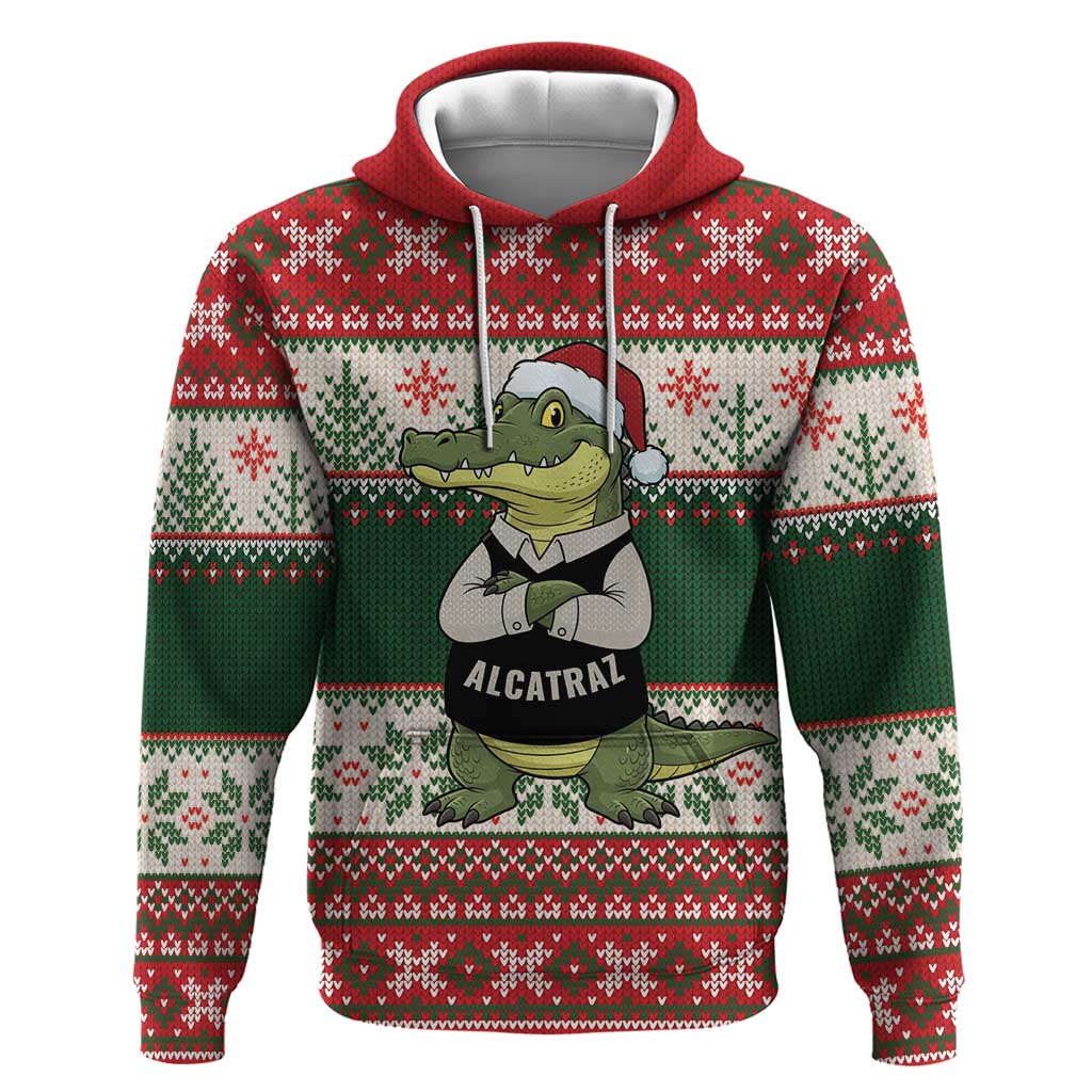 Funny Christmas Alligator Santa Zip Hoodie Knitted Pattern - Wonder Print Shop