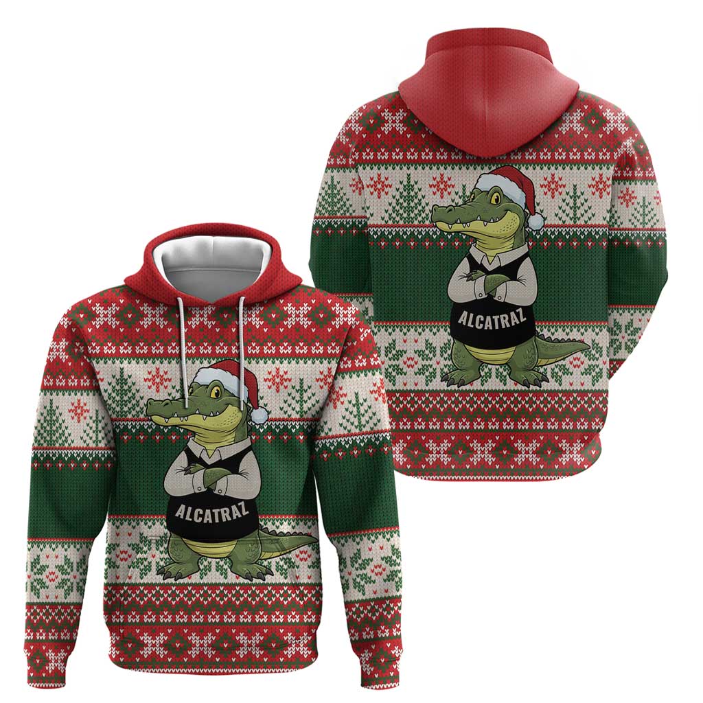 Funny Christmas Alligator Santa Zip Hoodie Knitted Pattern - Wonder Print Shop