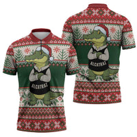 Funny Christmas Alligator Santa Zipper Polo Shirt Knitted Pattern - Wonder Print Shop