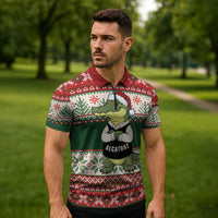 Funny Christmas Alligator Santa Zipper Polo Shirt Knitted Pattern - Wonder Print Shop