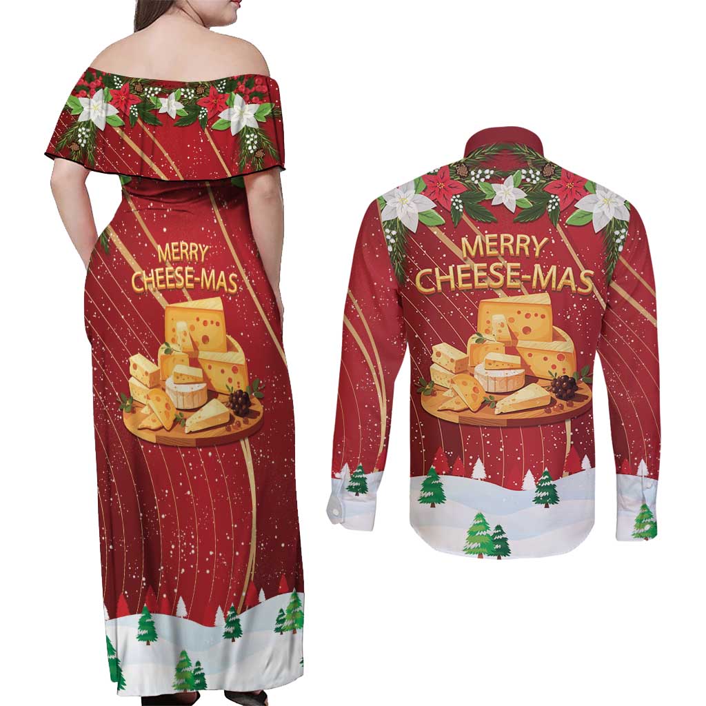 Merry Cheesemas Couples Matching Off Shoulder Maxi Dress and Long Sleeve Button Shirt Switzerland Frohe Weihnachten LT9 - Wonder Print Shop