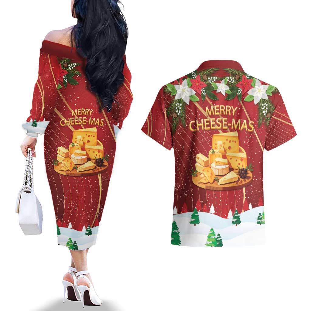 Merry Cheesemas Couples Matching Off The Shoulder Long Sleeve Dress and Hawaiian Shirt Switzerland Frohe Weihnachten LT9 - Wonder Print Shop