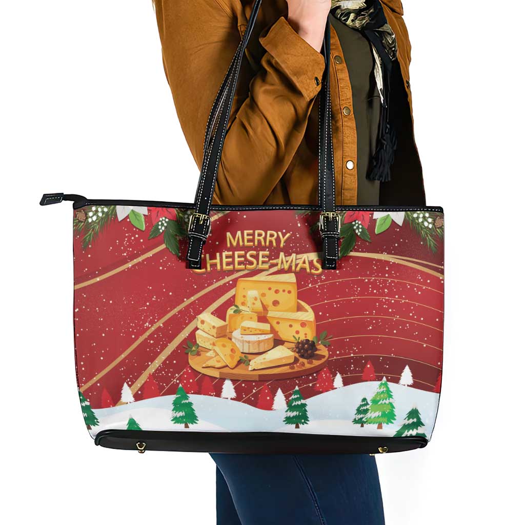 Merry Cheesemas Leather Tote Bag Switzerland Frohe Weihnachten - Wonder Print Shop