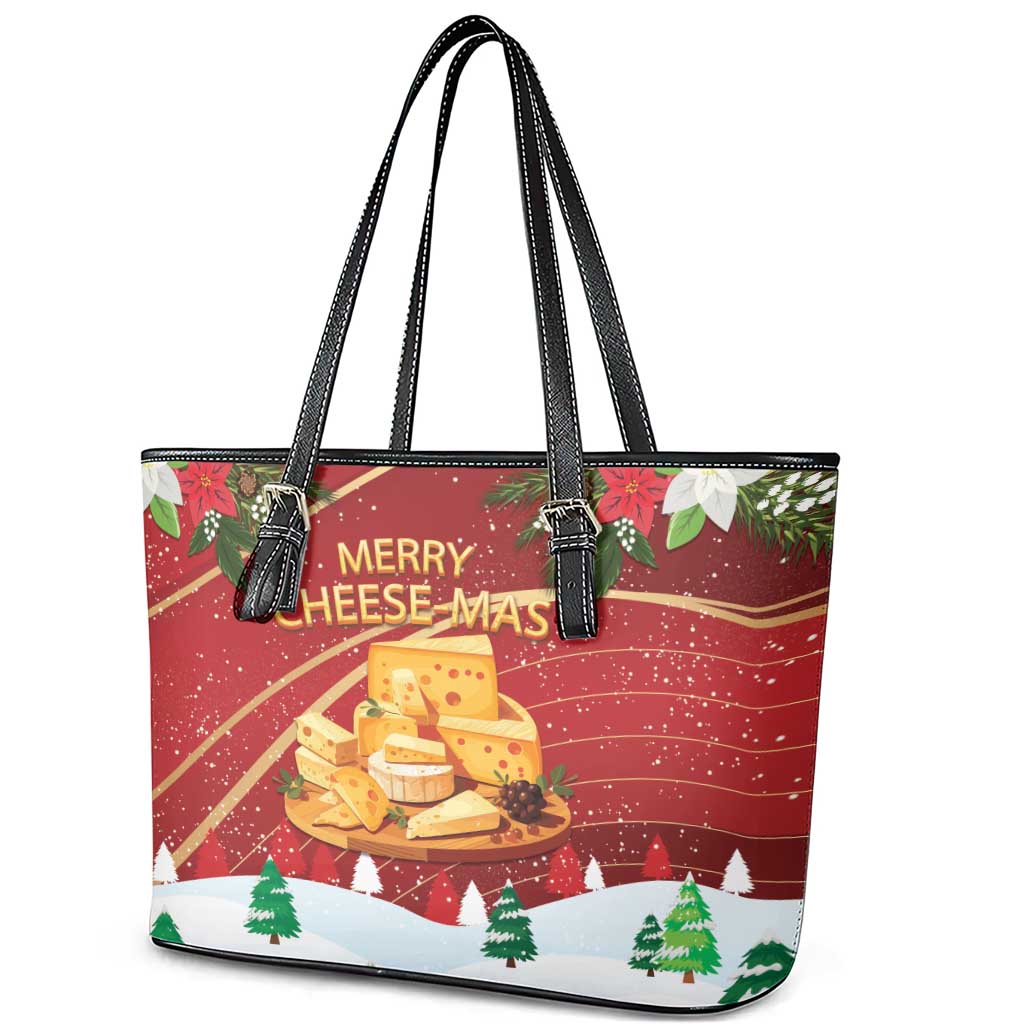 Merry Cheesemas Leather Tote Bag Switzerland Frohe Weihnachten - Wonder Print Shop