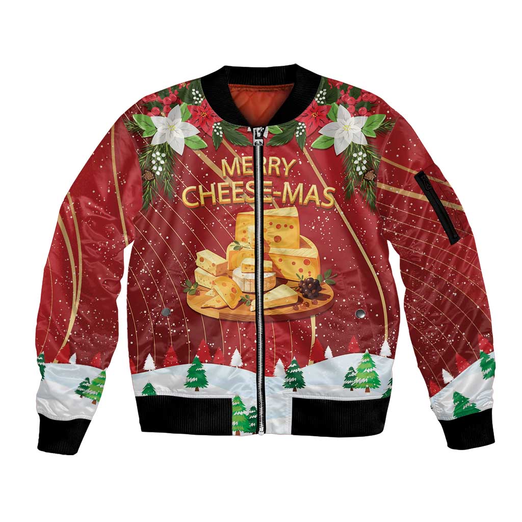 Merry Cheesemas Sleeve Zip Bomber Jacket Switzerland Frohe Weihnachten - Wonder Print Shop