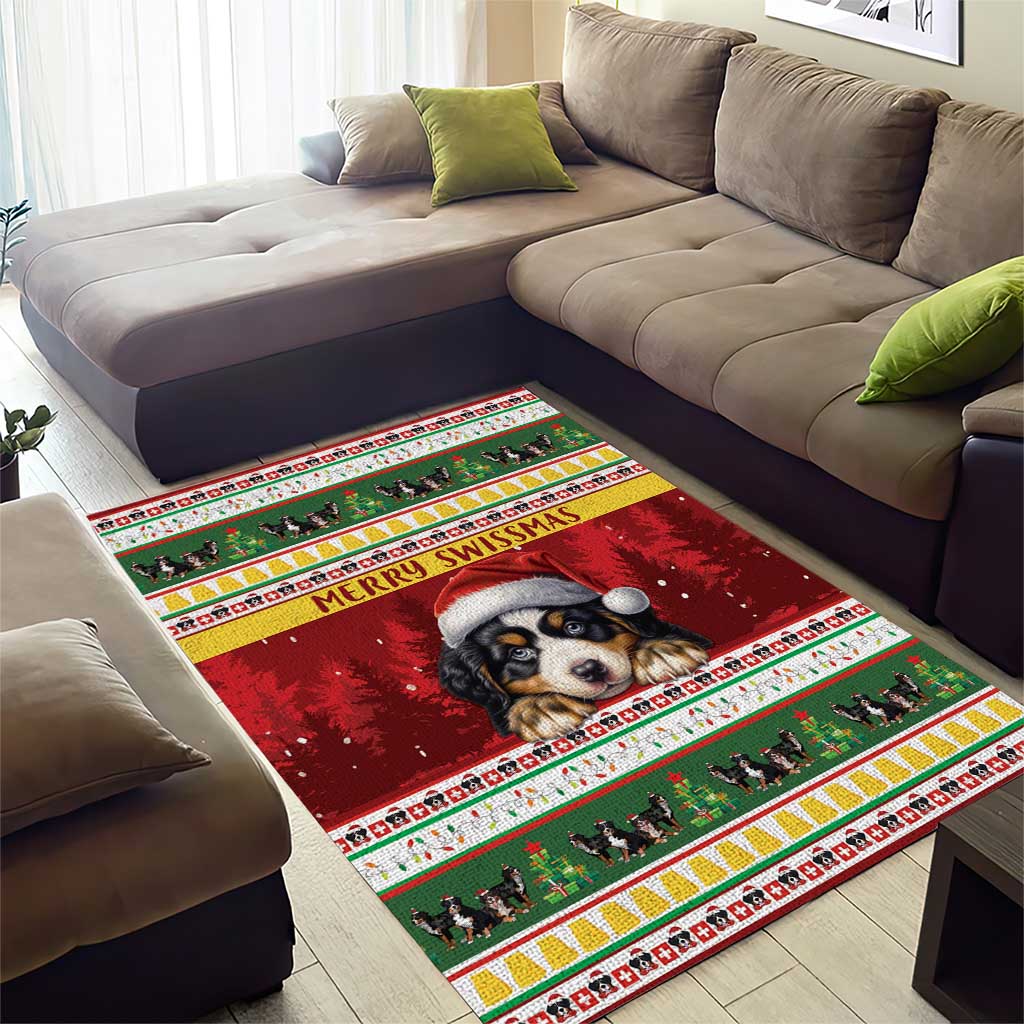 Merry Swissmas Bernese Mountain Dog Area Rug Switzerland Christmas Pattern LT9 - Wonder Print Shop