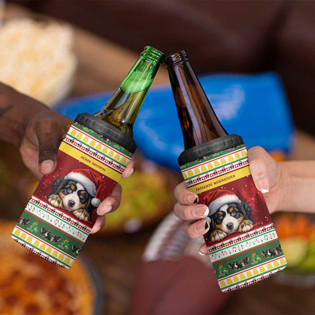 Merry Swissmas Bernese Mountain Dog 4 in 1 Can Cooler Tumbler Switzerland Christmas Pattern LT9 - Wonder Print Shop