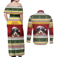 Merry Swissmas Bernese Mountain Dog Couples Matching Off Shoulder Maxi Dress and Long Sleeve Button Shirt Switzerland Christmas Pattern LT9 - Wonder Print Shop
