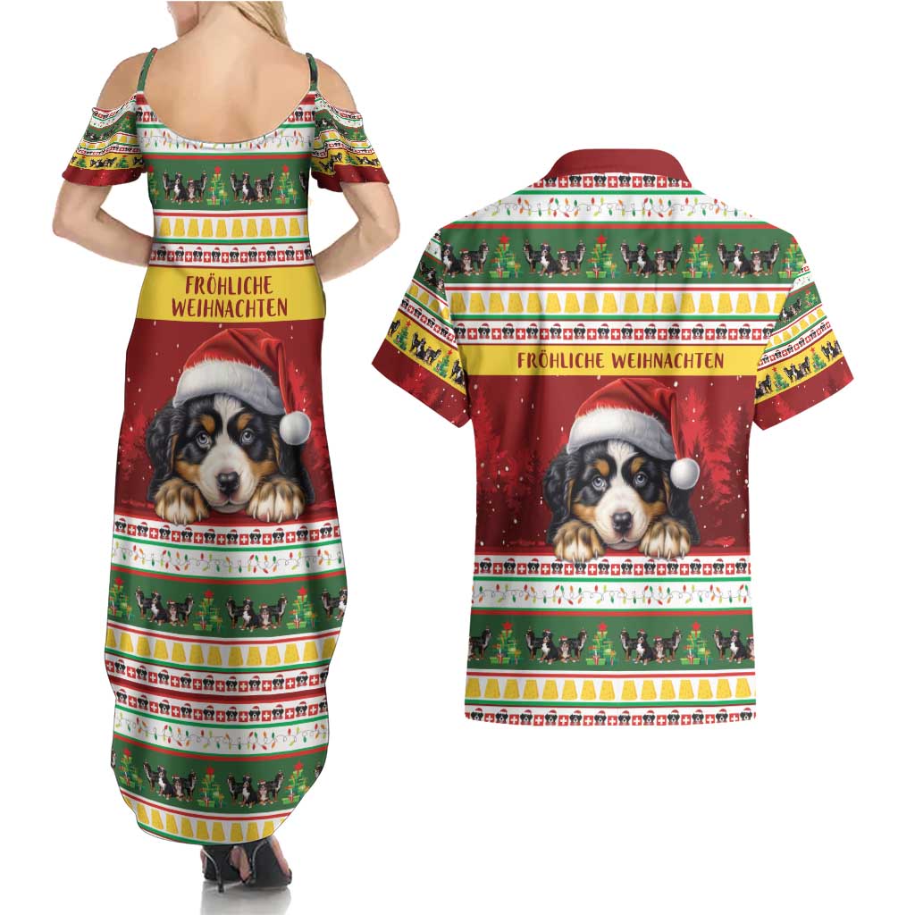 Merry Swissmas Bernese Mountain Dog Couples Matching Summer Maxi Dress and Hawaiian Shirt Switzerland Christmas Pattern LT9 - Wonder Print Shop