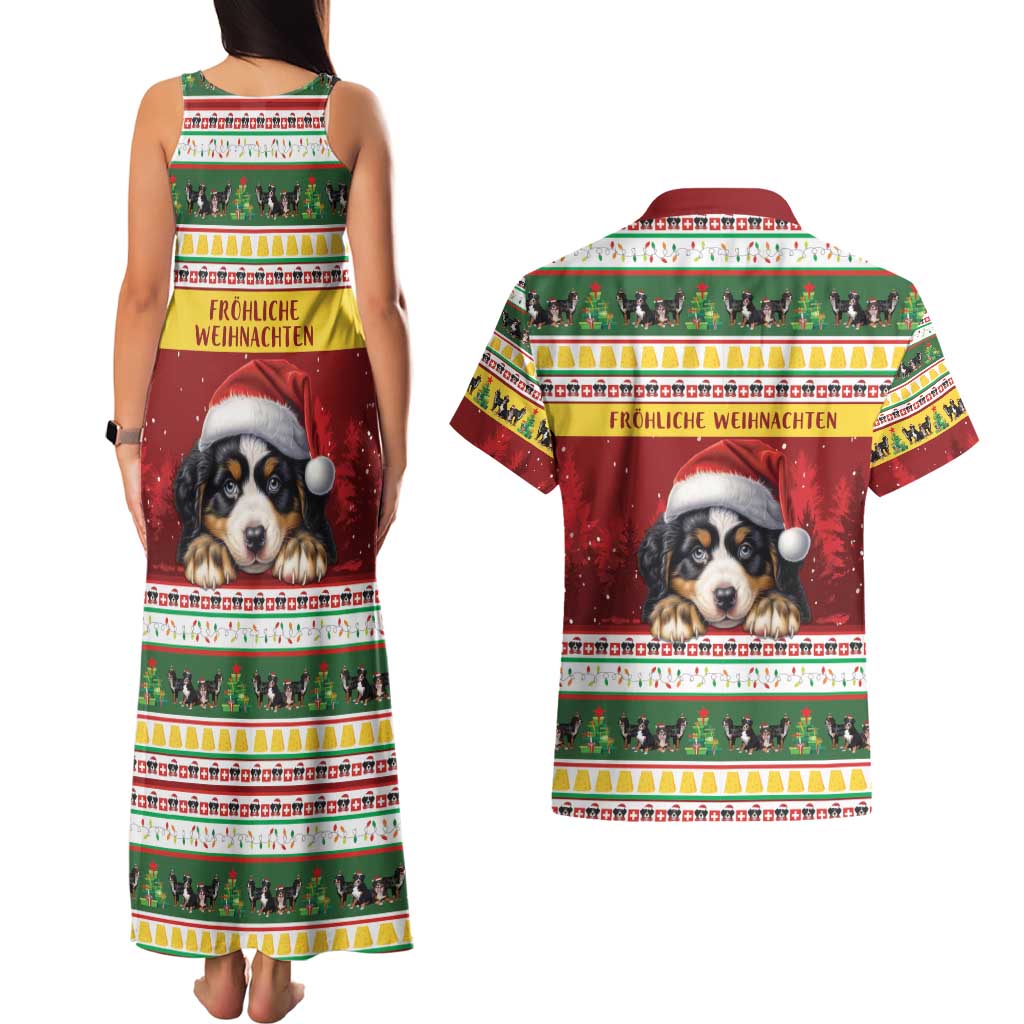 Merry Swissmas Bernese Mountain Dog Couples Matching Tank Maxi Dress and Hawaiian Shirt Switzerland Christmas Pattern LT9 - Wonder Print Shop
