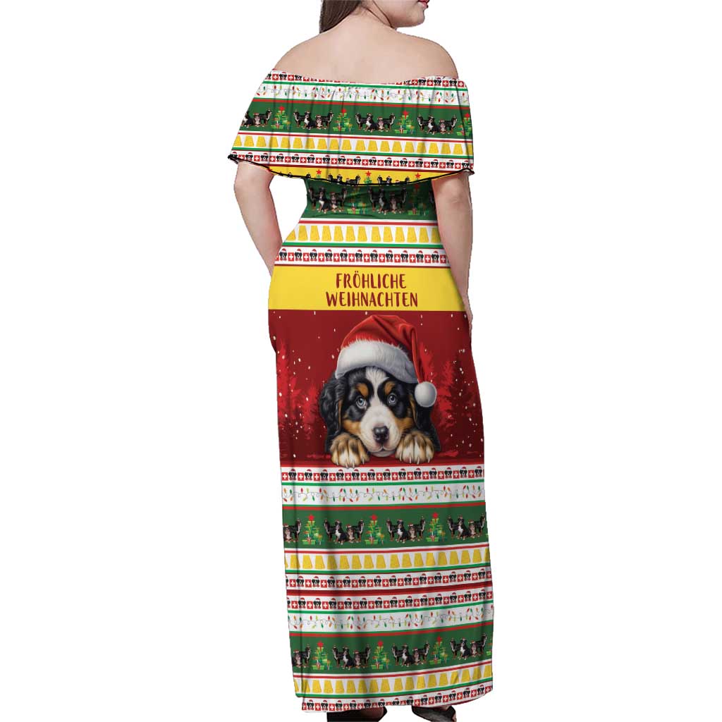 Merry Swissmas Bernese Mountain Dog Family Matching Off Shoulder Maxi Dress and Hawaiian Shirt Switzerland Christmas Pattern LT9 - Wonder Print Shop