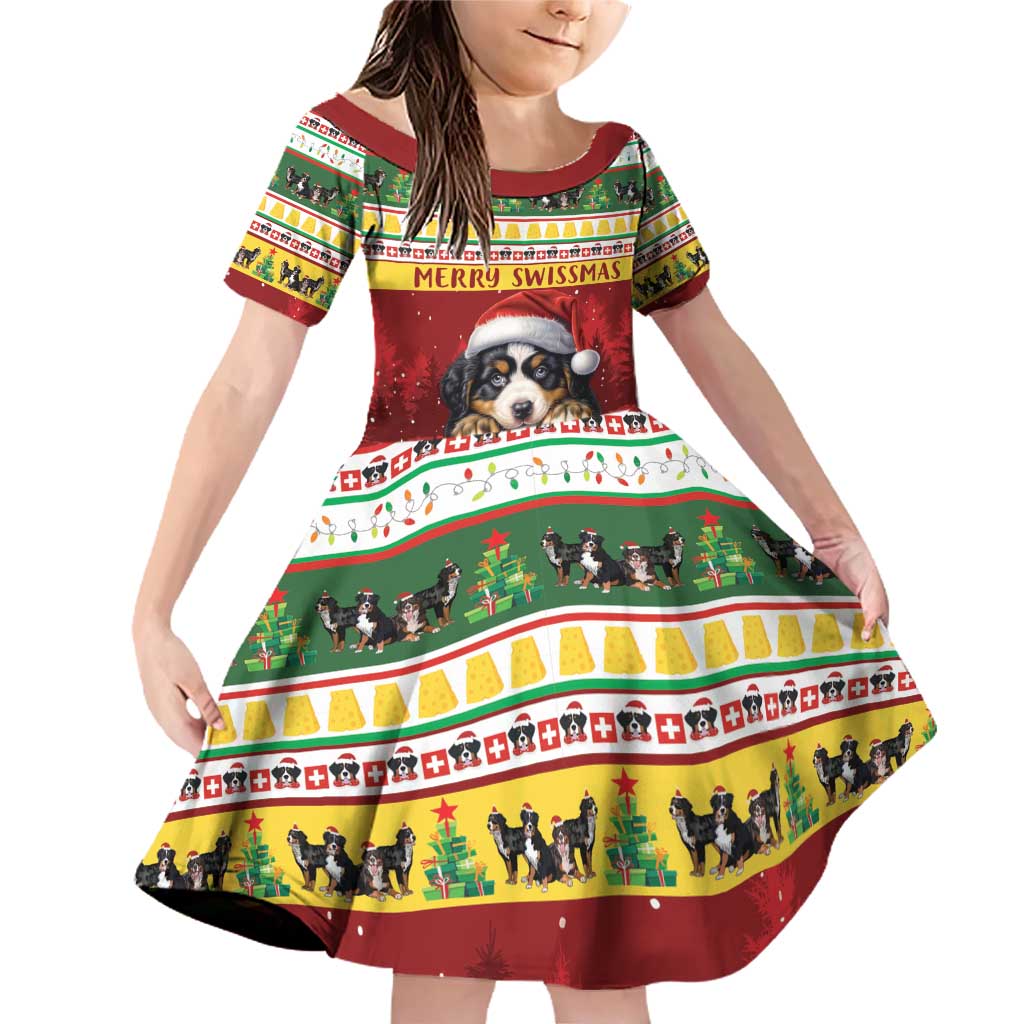 Merry Swissmas Bernese Mountain Dog Family Matching Off Shoulder Short Dress and Hawaiian Shirt Switzerland Christmas Pattern LT9 - Wonder Print Shop