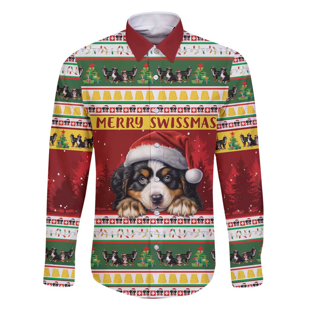 Merry Swissmas Bernese Mountain Dog Family Matching Short Sleeve Bodycon Dress and Hawaiian Shirt Switzerland Christmas Pattern - Wonder Print Shop