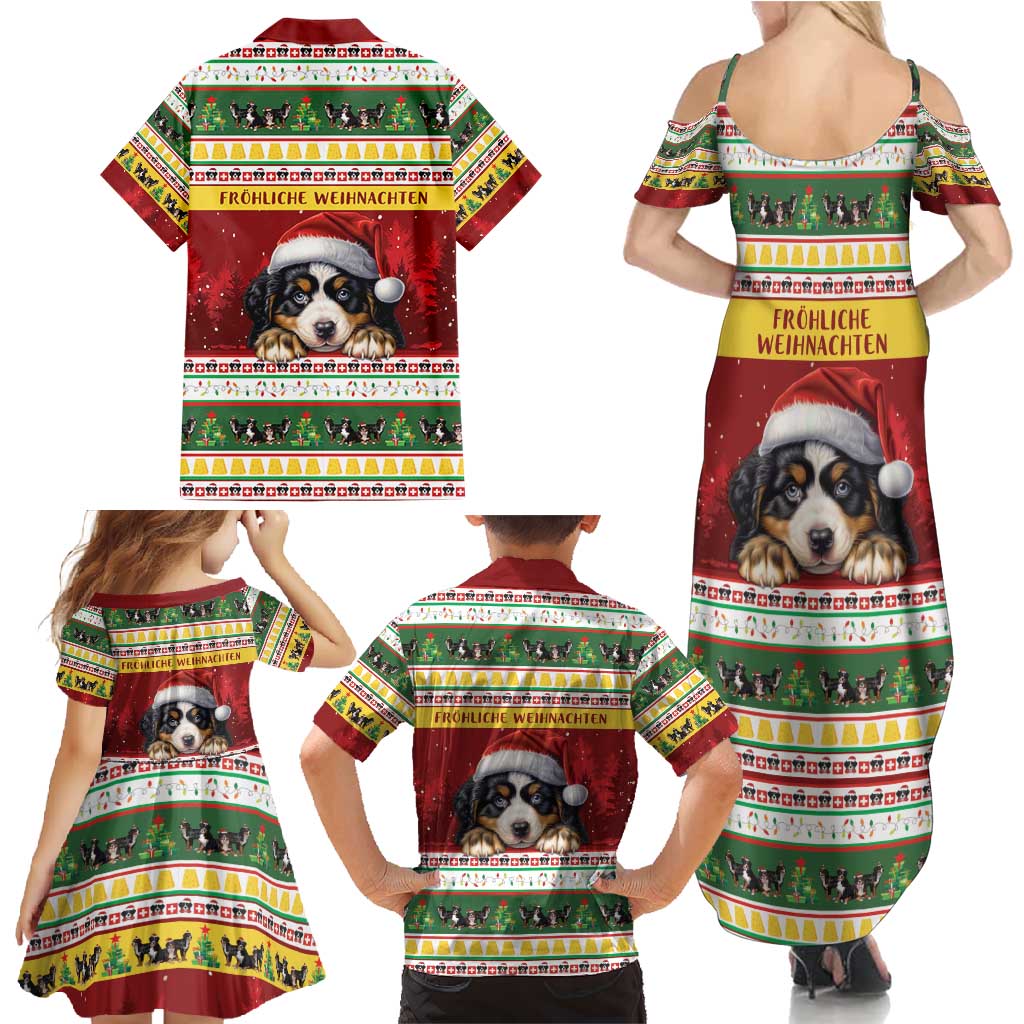 Merry Swissmas Bernese Mountain Dog Family Matching Summer Maxi Dress and Hawaiian Shirt Switzerland Christmas Pattern - Wonder Print Shop