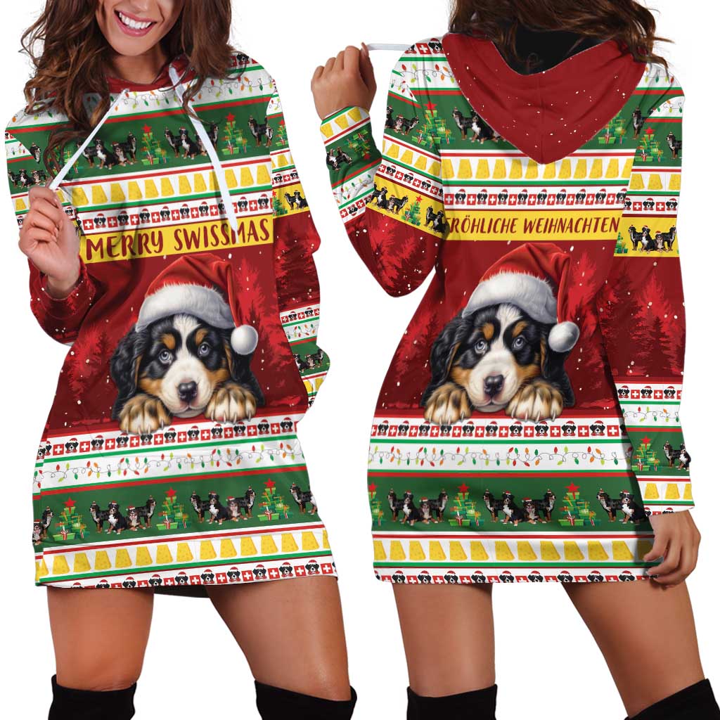 Merry Swissmas Bernese Mountain Dog Hoodie Dress Switzerland Christmas Pattern - Wonder Print Shop