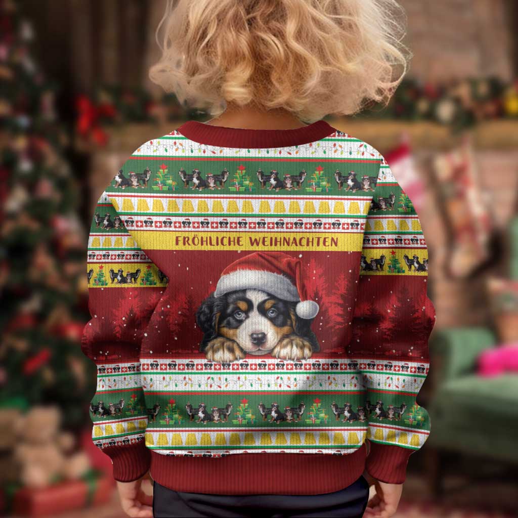 Merry Swissmas Bernese Mountain Dog Kid Ugly Christmas Sweater Switzerland Christmas Pattern - Wonder Print Shop
