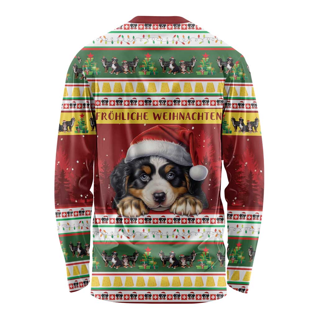 Merry Swissmas Bernese Mountain Dog Long Sleeve Shirt Switzerland Christmas Pattern - Wonder Print Shop