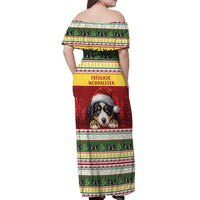 Merry Swissmas Bernese Mountain Dog Off Shoulder Maxi Dress Switzerland Christmas Pattern - Wonder Print Shop