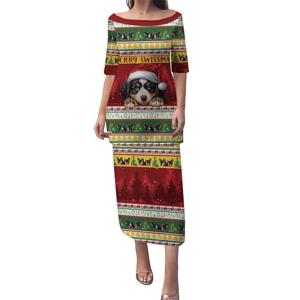 Merry Swissmas Bernese Mountain Dog Puletasi Switzerland Christmas Pattern - Wonder Print Shop
