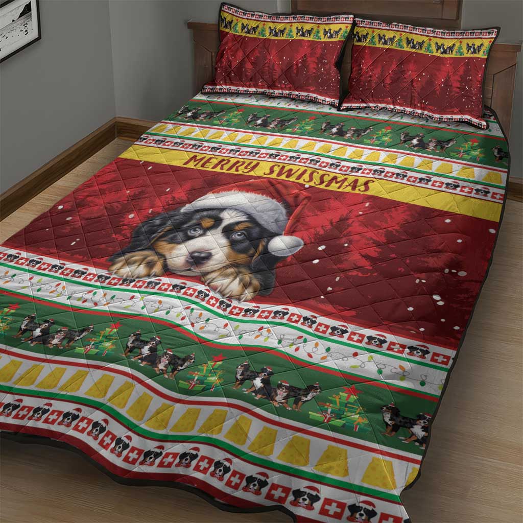 Merry Swissmas Bernese Mountain Dog Quilt Bed Set Switzerland Christmas Pattern - Wonder Print Shop