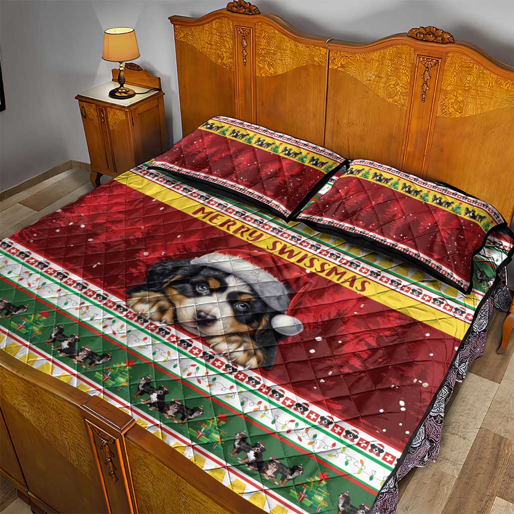 Merry Swissmas Bernese Mountain Dog Quilt Bed Set Switzerland Christmas Pattern - Wonder Print Shop