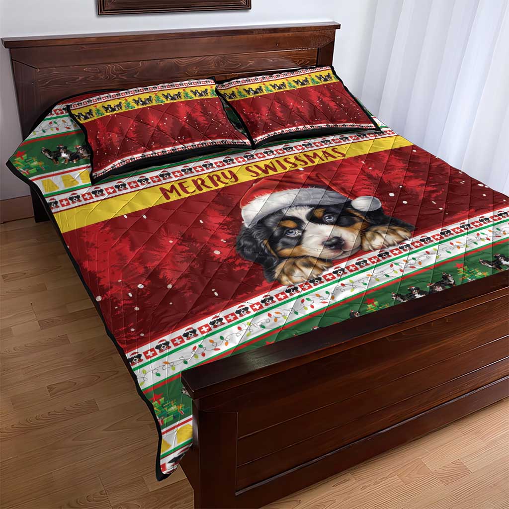 Merry Swissmas Bernese Mountain Dog Quilt Bed Set Switzerland Christmas Pattern - Wonder Print Shop