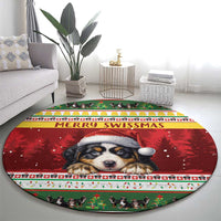 Merry Swissmas Bernese Mountain Dog Round Carpet Switzerland Christmas Pattern