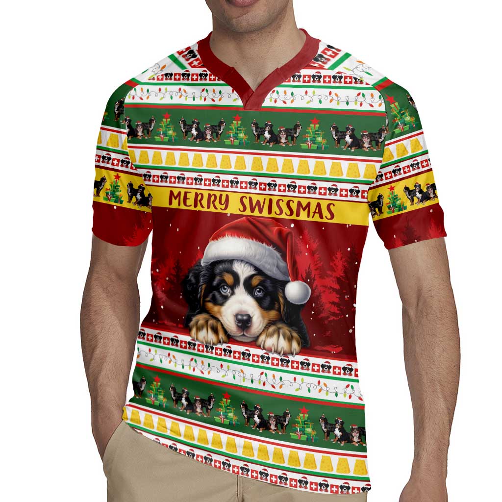 Merry Swissmas Bernese Mountain Dog Rugby Jersey Switzerland Christmas Pattern - Wonder Print Shop