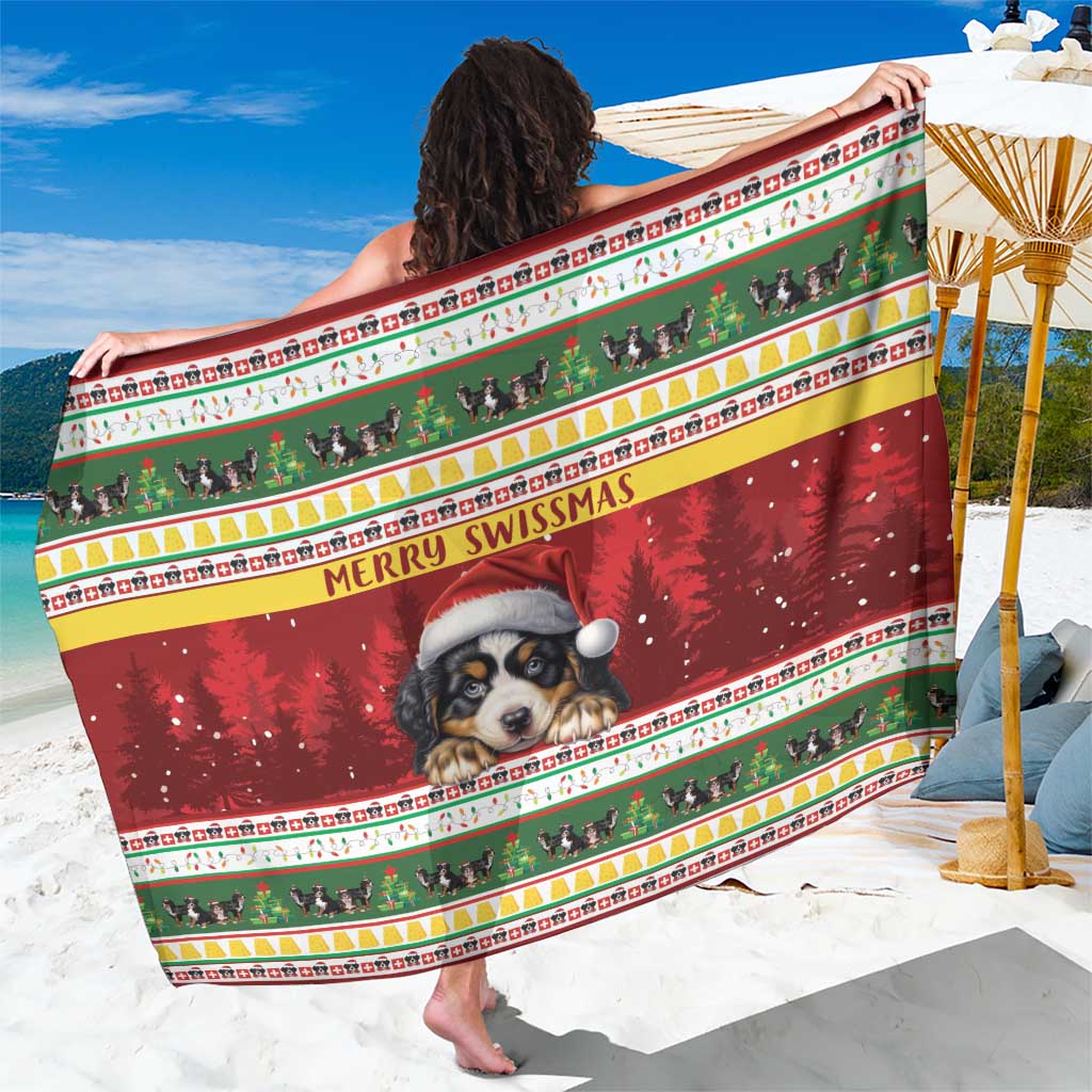 Merry Swissmas Bernese Mountain Dog Sarong Switzerland Christmas Pattern - Wonder Print Shop