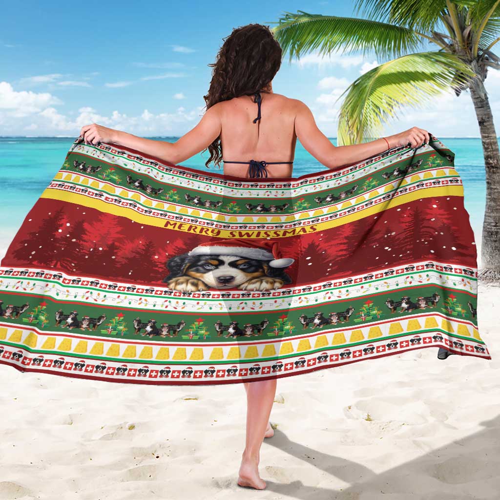 Merry Swissmas Bernese Mountain Dog Sarong Switzerland Christmas Pattern - Wonder Print Shop