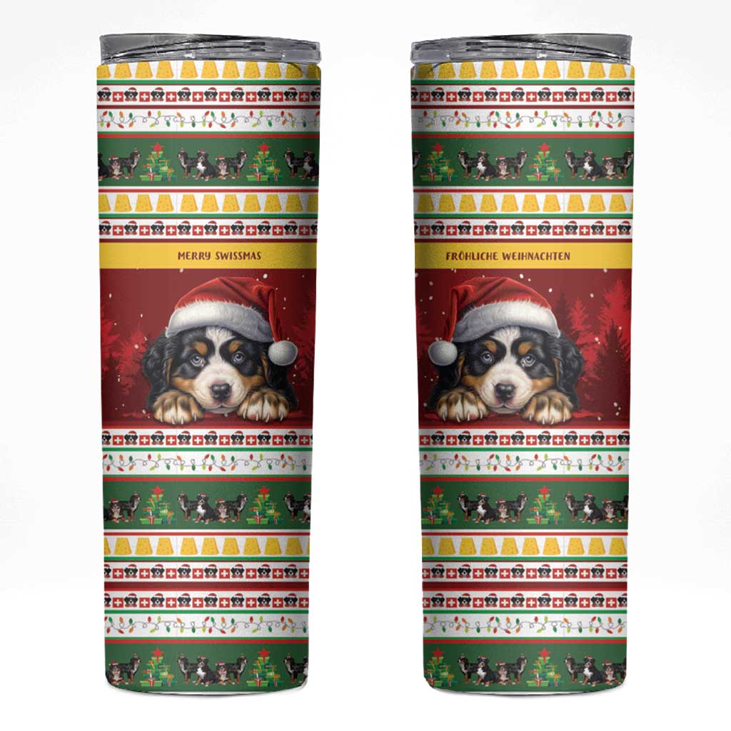 Merry Swissmas Bernese Mountain Dog Skinny Tumbler Switzerland Christmas Pattern - Wonder Print Shop
