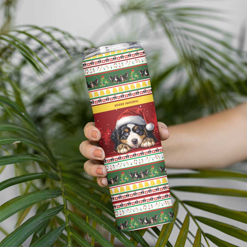 Merry Swissmas Bernese Mountain Dog Skinny Tumbler Switzerland Christmas Pattern - Wonder Print Shop