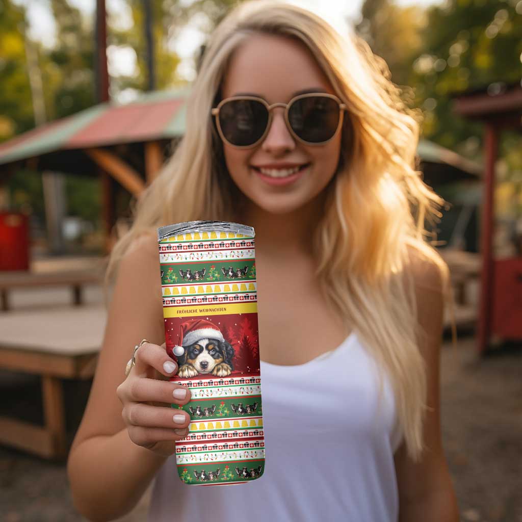 Merry Swissmas Bernese Mountain Dog Skinny Tumbler Switzerland Christmas Pattern - Wonder Print Shop