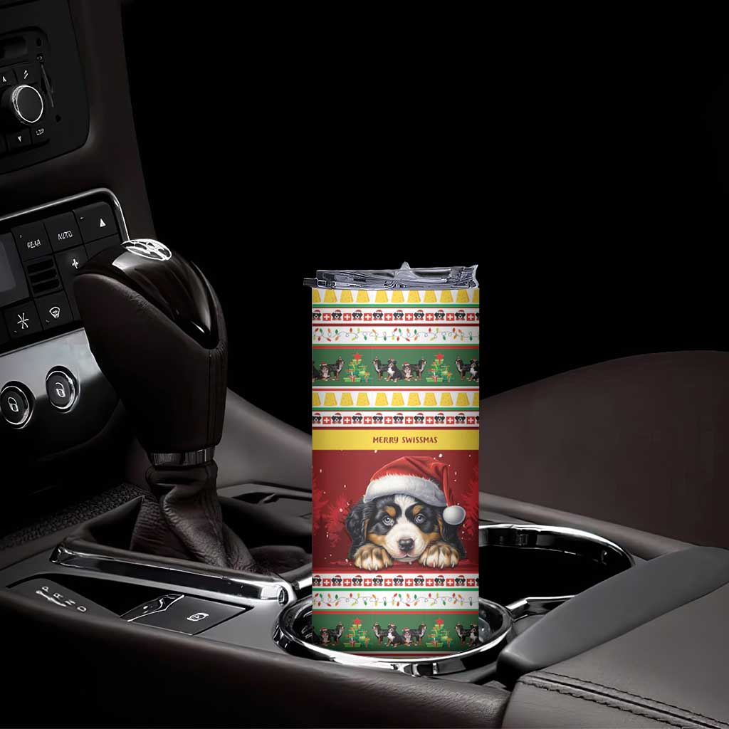 Merry Swissmas Bernese Mountain Dog Skinny Tumbler Switzerland Christmas Pattern - Wonder Print Shop