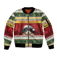 Merry Swissmas Bernese Mountain Dog Sleeve Zip Bomber Jacket Switzerland Christmas Pattern - Wonder Print Shop