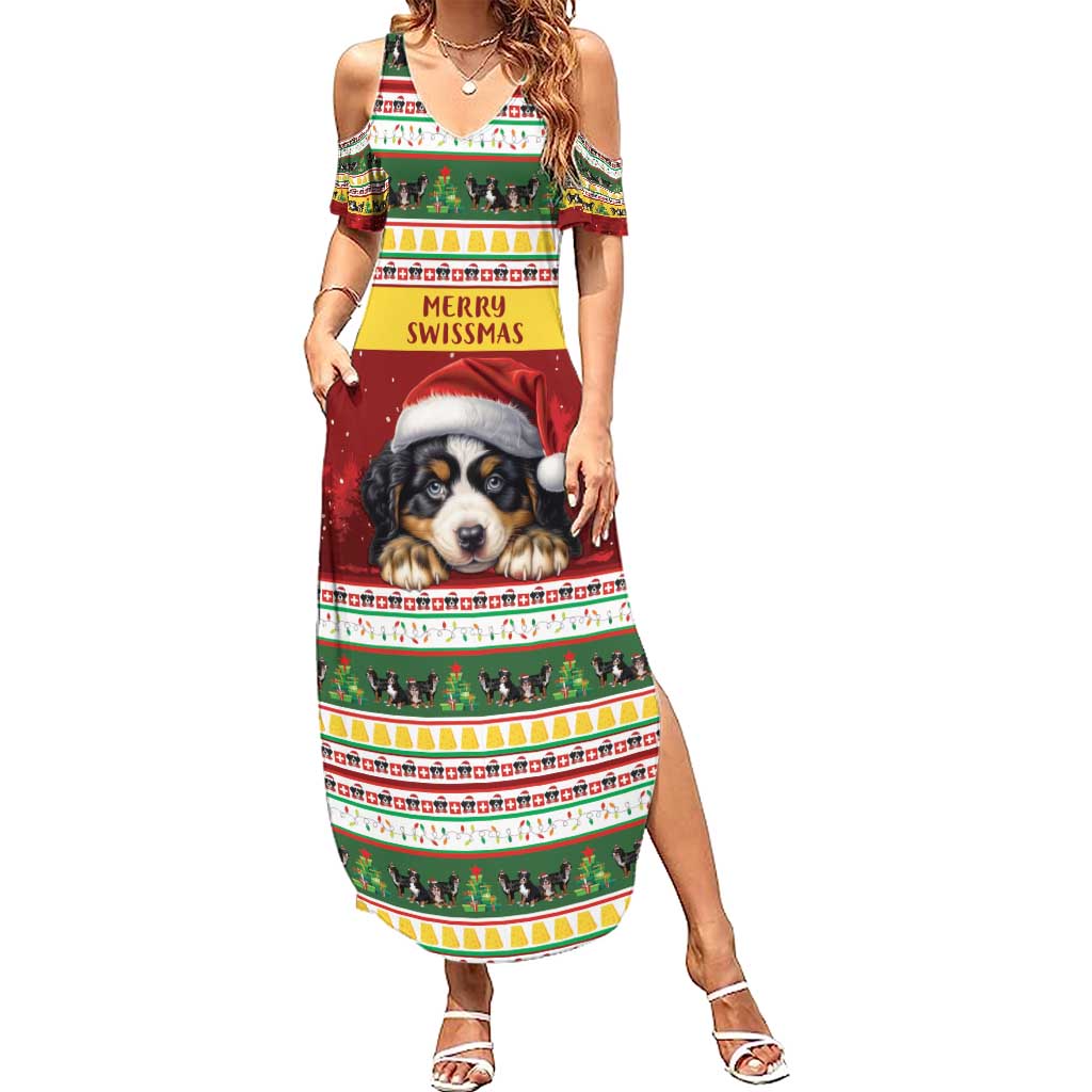 Merry Swissmas Bernese Mountain Dog Summer Maxi Dress Switzerland Christmas Pattern - Wonder Print Shop