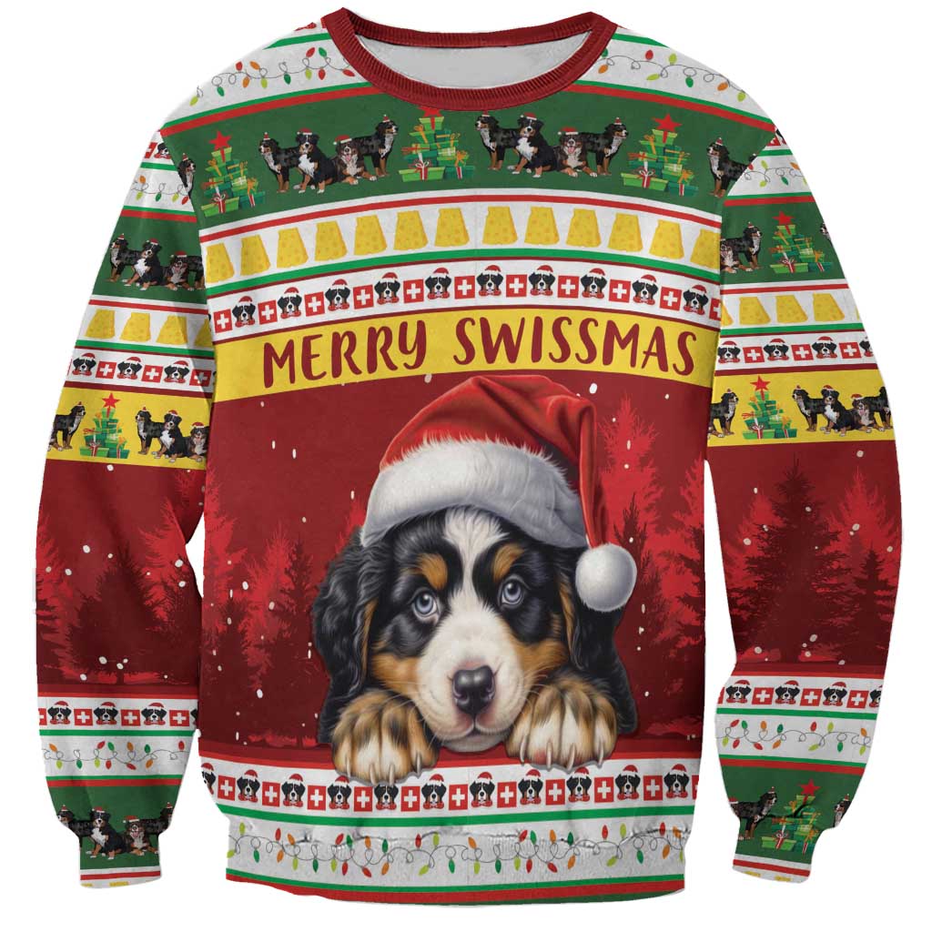 Merry Swissmas Bernese Mountain Dog Sweatshirt Switzerland Christmas Pattern - Wonder Print Shop