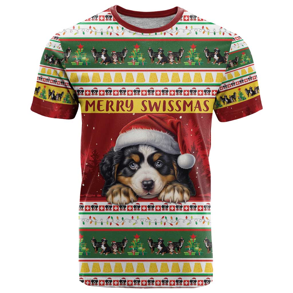 Merry Swissmas Bernese Mountain Dog T Shirt Switzerland Christmas Pattern - Wonder Print Shop