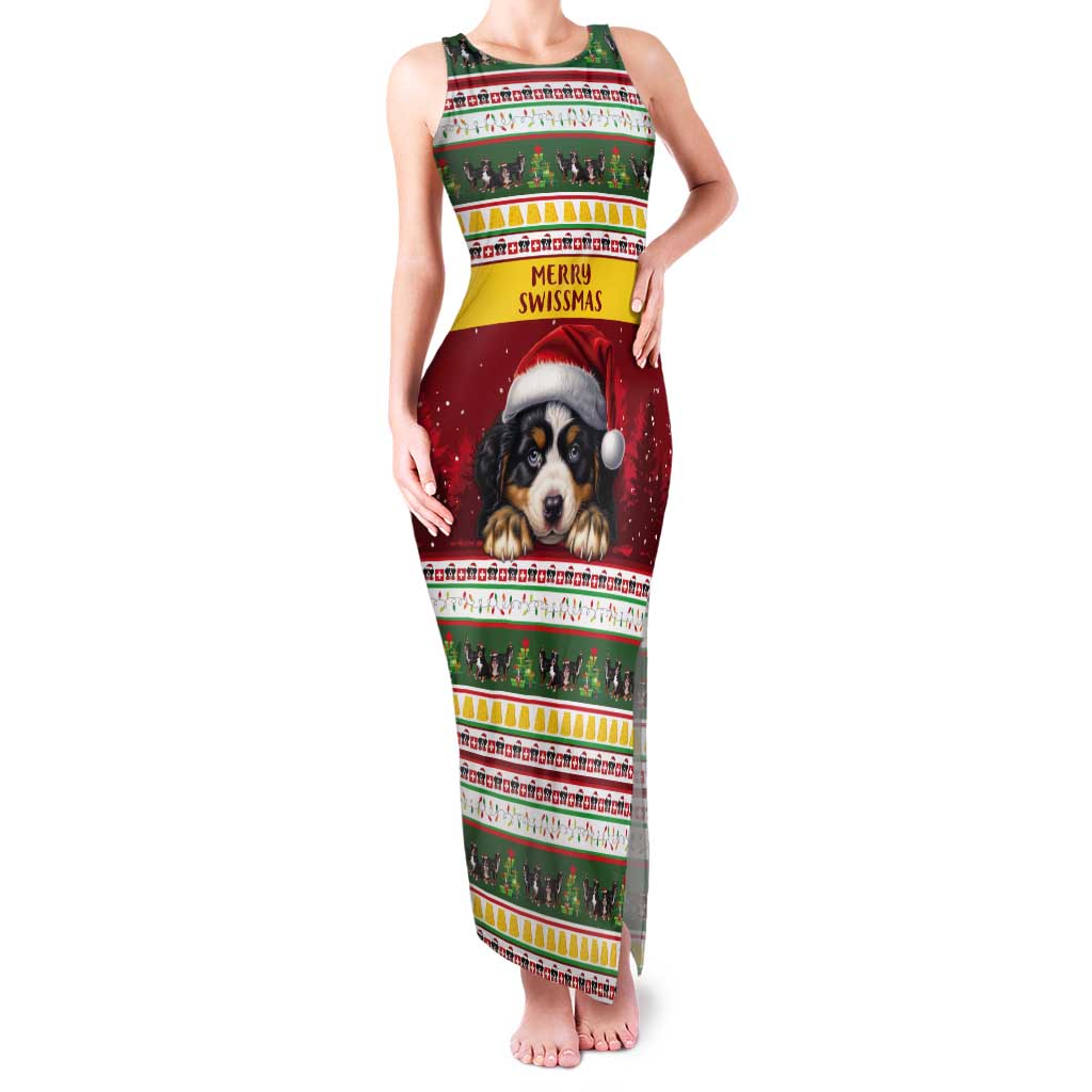 Merry Swissmas Bernese Mountain Dog Tank Maxi Dress Switzerland Christmas Pattern - Wonder Print Shop