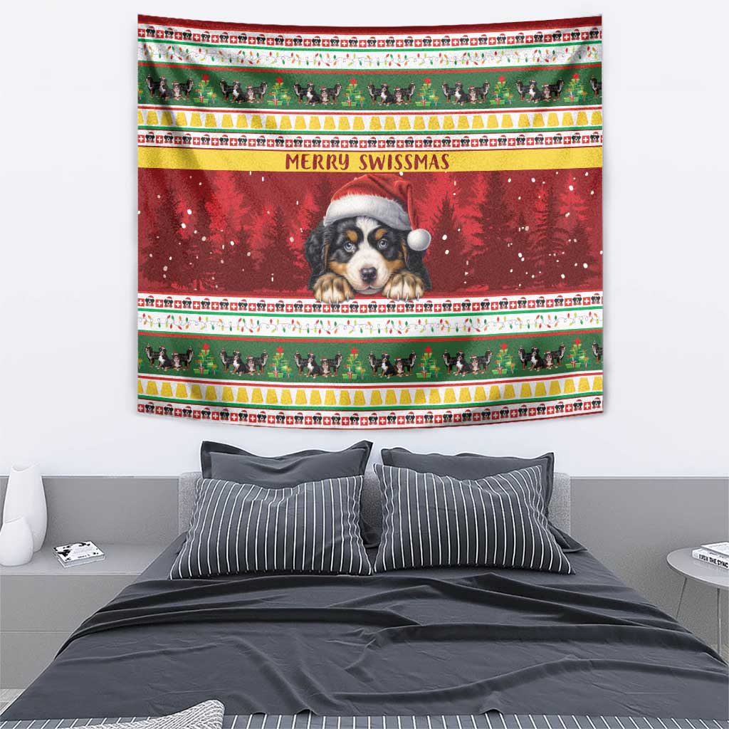 Merry Swissmas Bernese Mountain Dog Tapestry Switzerland Christmas Pattern - Wonder Print Shop