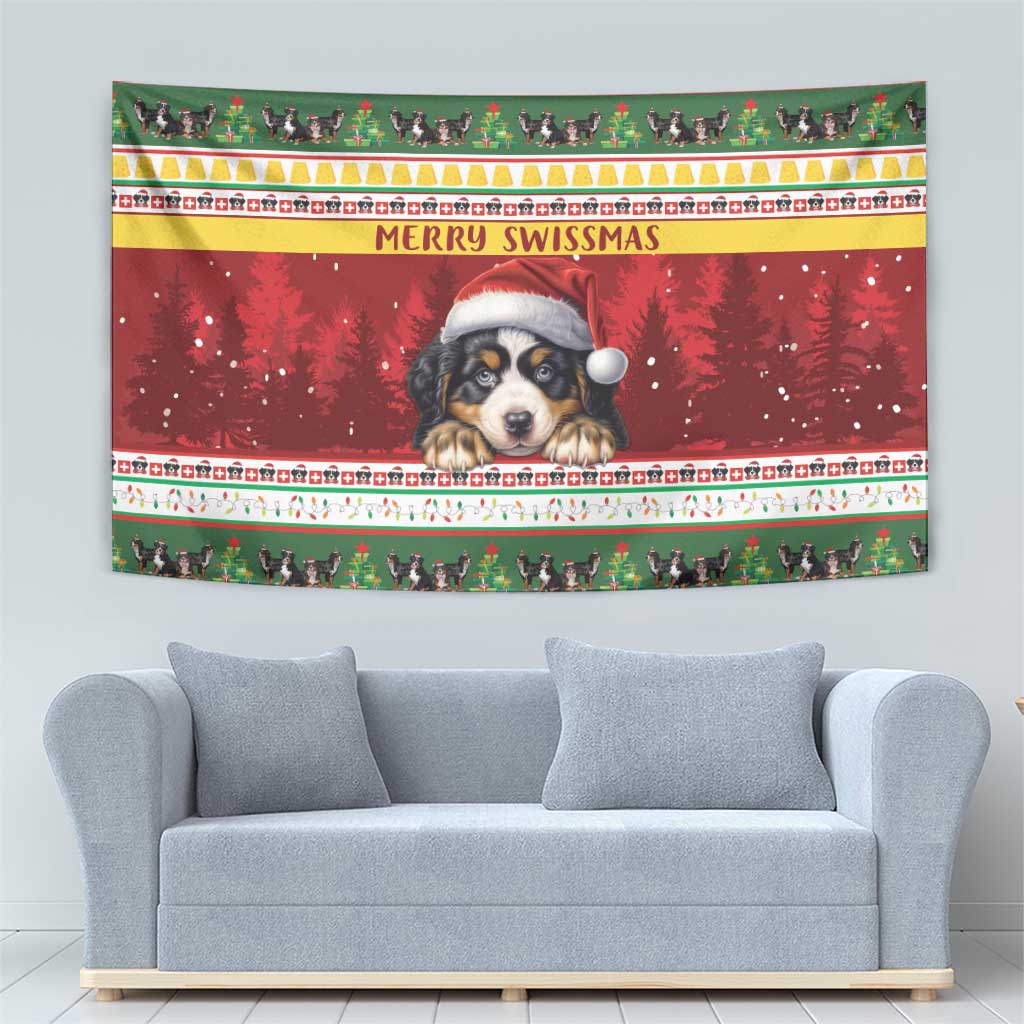 Merry Swissmas Bernese Mountain Dog Tapestry Switzerland Christmas Pattern - Wonder Print Shop