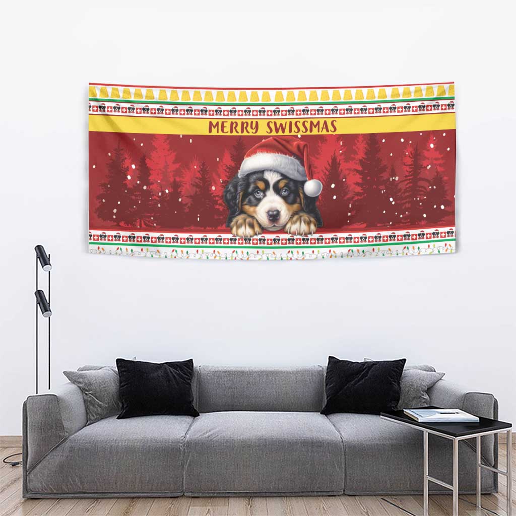 Merry Swissmas Bernese Mountain Dog Tapestry Switzerland Christmas Pattern - Wonder Print Shop