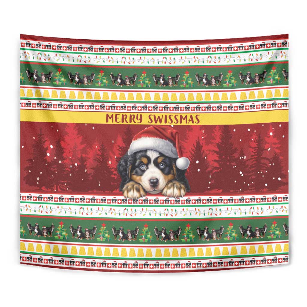 Merry Swissmas Bernese Mountain Dog Tapestry Switzerland Christmas Pattern - Wonder Print Shop