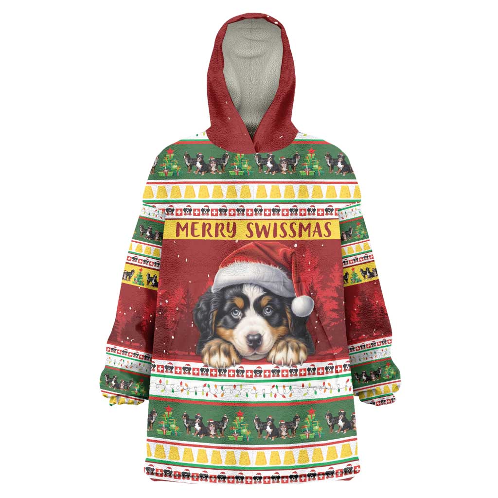 Merry Swissmas Bernese Mountain Dog Wearable Blanket Hoodie Switzerland Christmas Pattern - Wonder Print Shop