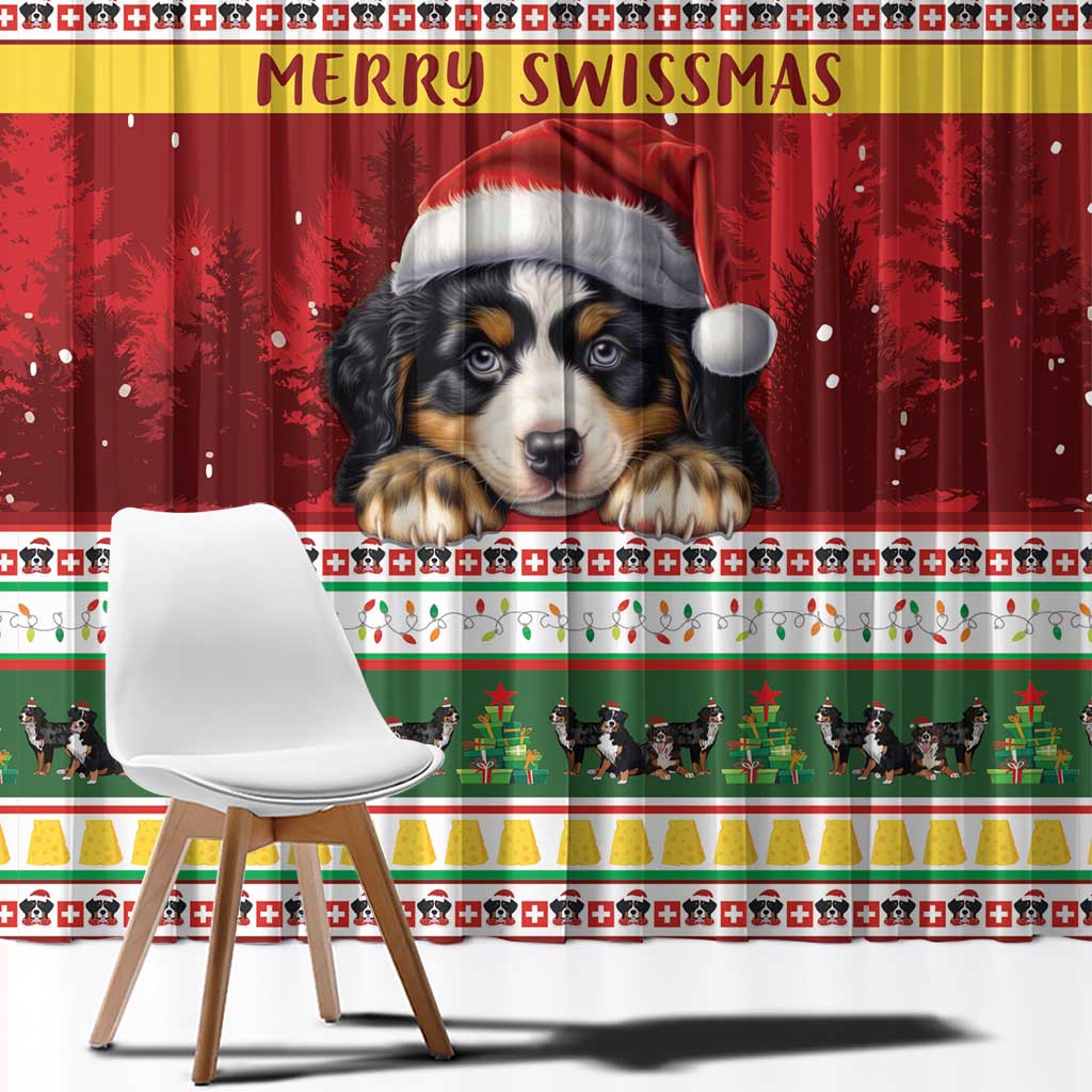 Merry Swissmas Bernese Mountain Dog Window Curtain Switzerland Christmas Pattern - Wonder Print Shop