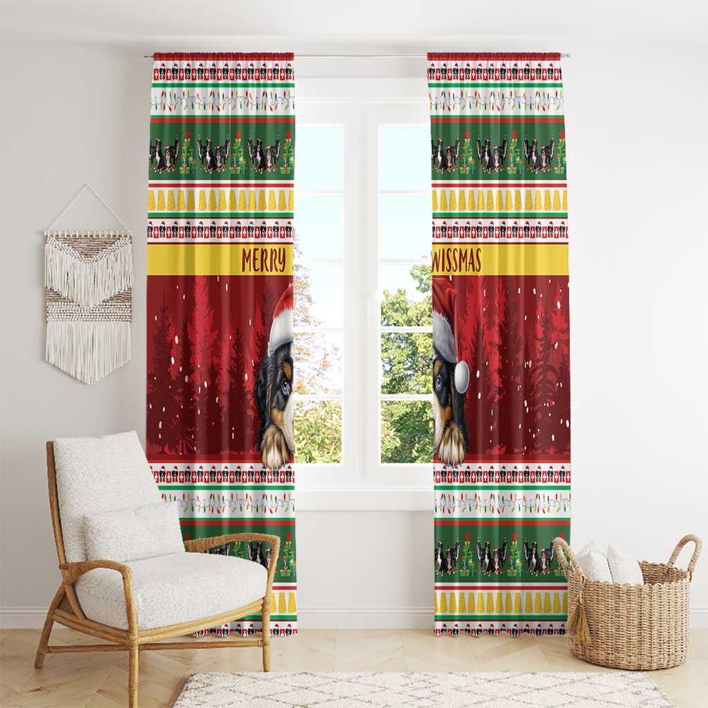 Merry Swissmas Bernese Mountain Dog Window Curtain Switzerland Christmas Pattern - Wonder Print Shop